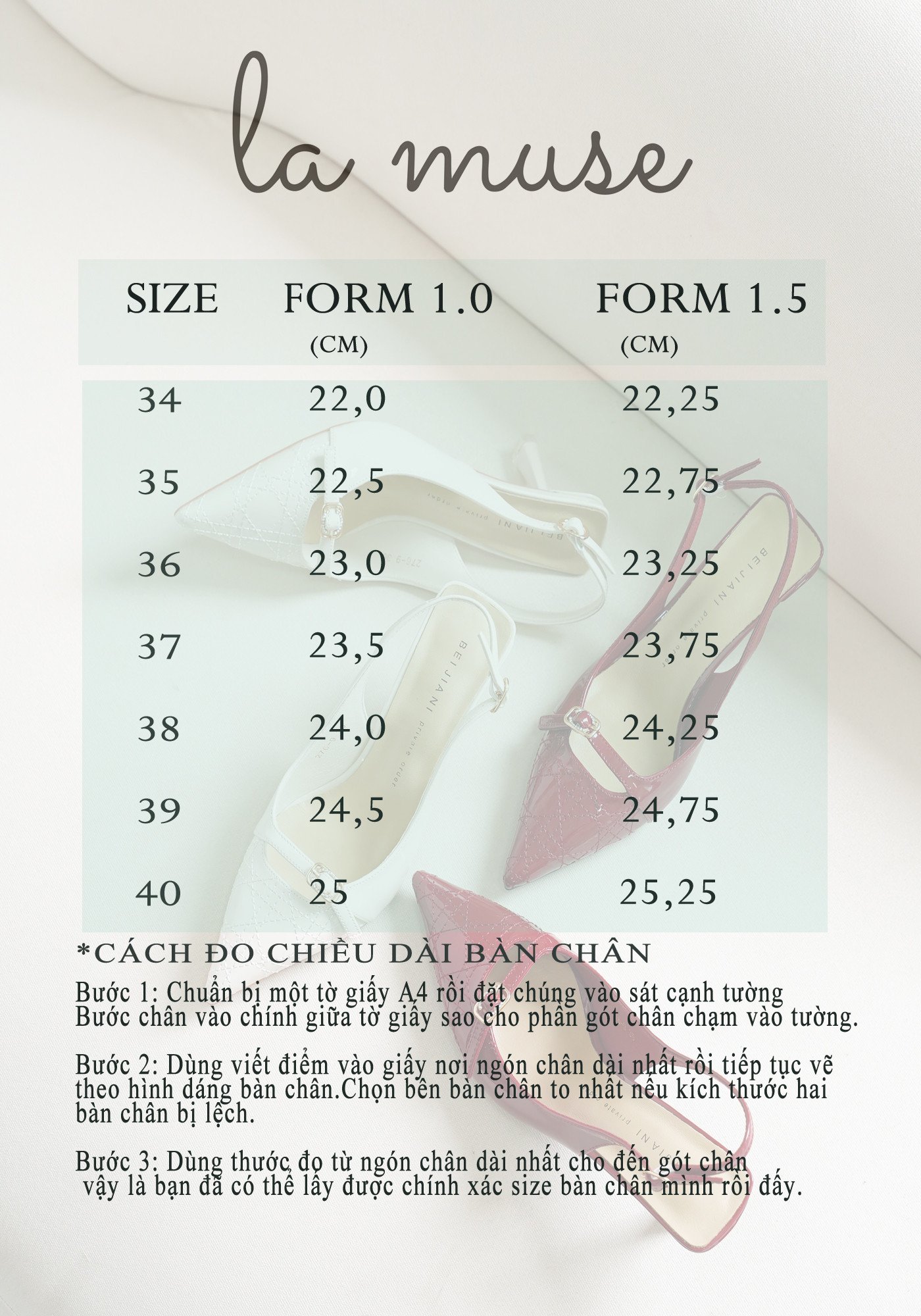 Bảng **quy đổi size giày** chi tiết, giúp người đọc chọn **kích thước giày form 1.5** và các **cỡ giày** khác dựa trên chiều dài bàn chân