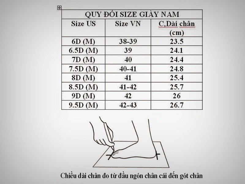 Bảng quy đổi size giày đá bóng nam chuẩn quốc tế
