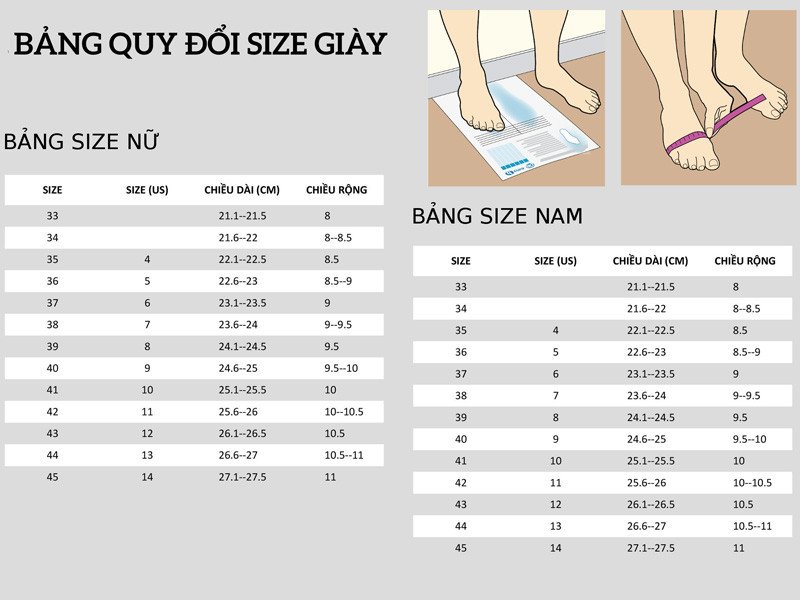Bảng quy đổi size giày đá bóng US EU CM UK chuẩn