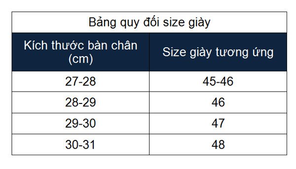 Bảng quy đổi size giày để chọn giày tây