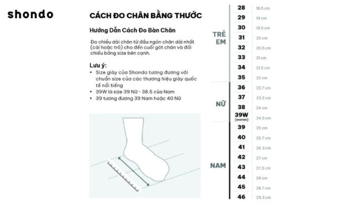 Bảng quy đổi size giày dép quốc tế cho size 39