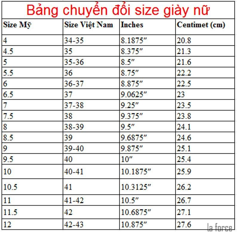 bảng quy đổi size giày Jordan nữ
