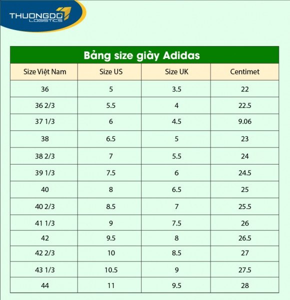 Bảng quy đổi size giày nam Adidas
