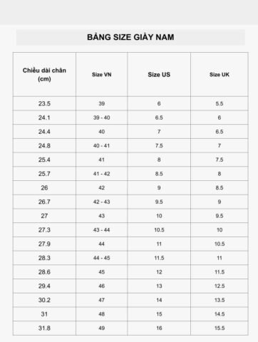 Bảng quy đổi size giày nam theo tiêu chuẩn quốc tế giúp nam giới chân 23cm chọn size