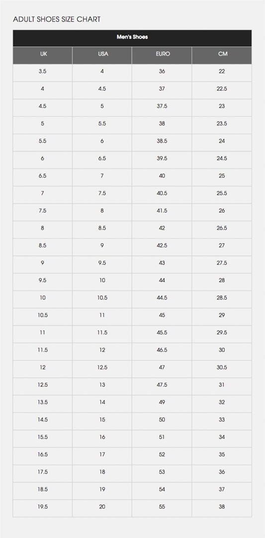 Bảng quy đổi size giày New Balance quốc tế cho nam giới