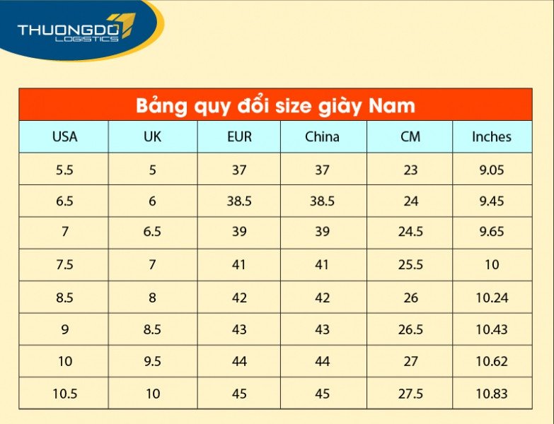 Bảng quy đổi size giày Trung Quốc cho nam giới