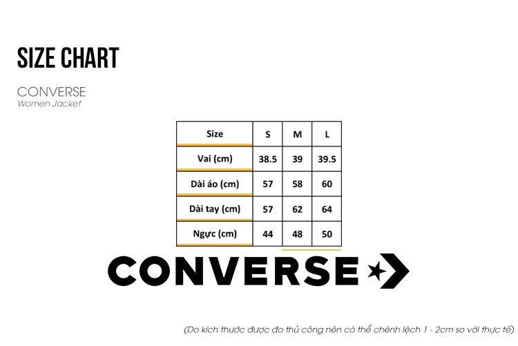 Bảng size áo khoác nữ Converse