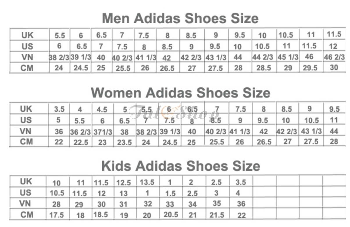 Bảng size giày Adidas cho nam và nữ