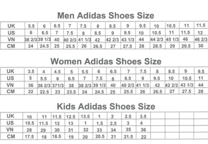 Bảng size giày Adidas cho trẻ em