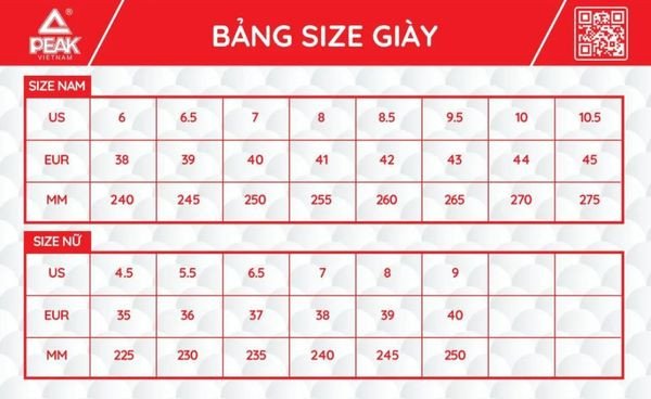 Bảng size giày bóng rổ Peak
