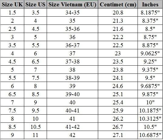 Bảng size giày cao gót chuẩn quốc tế cho bàn chân 23cm