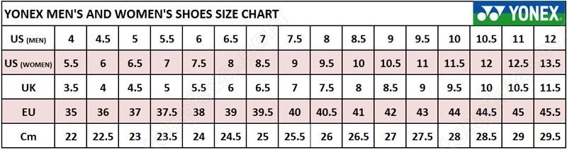 Bảng size giày cầu lông Yonex Power Cushion Comfort Z3 Men
