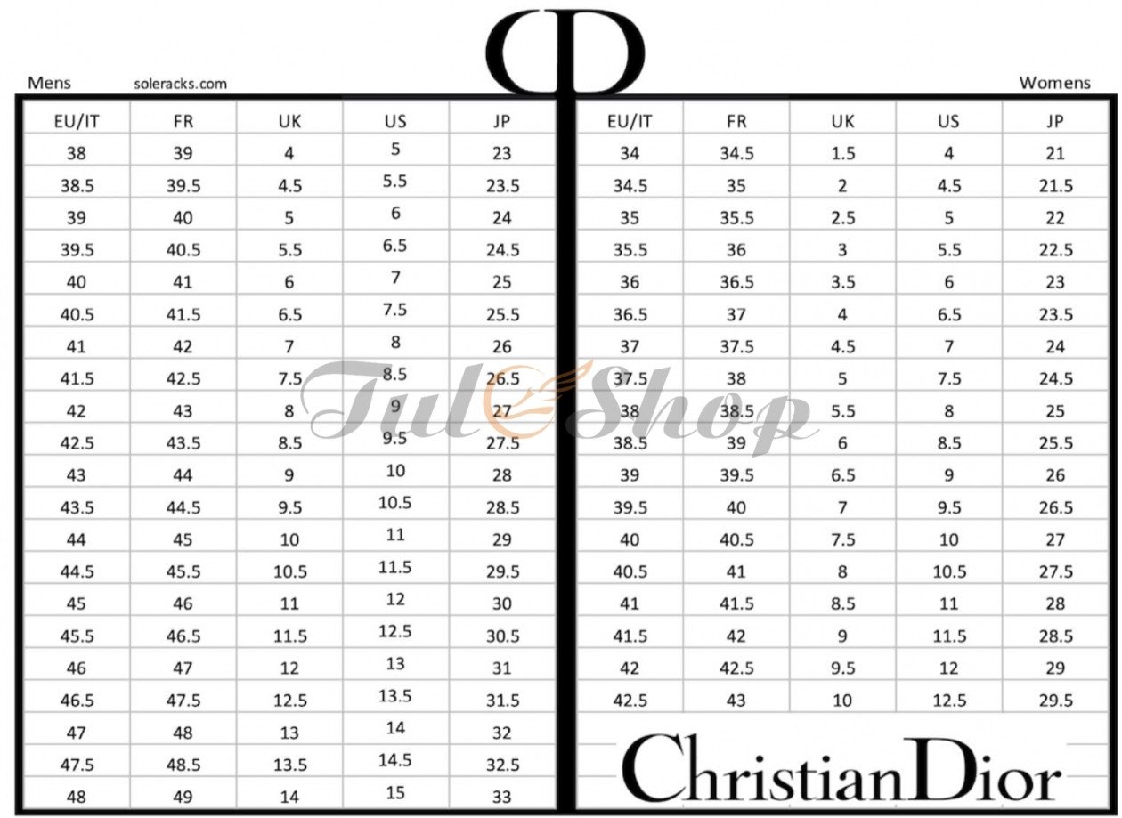Bảng size giày Dior chi tiết cho các sản phẩm