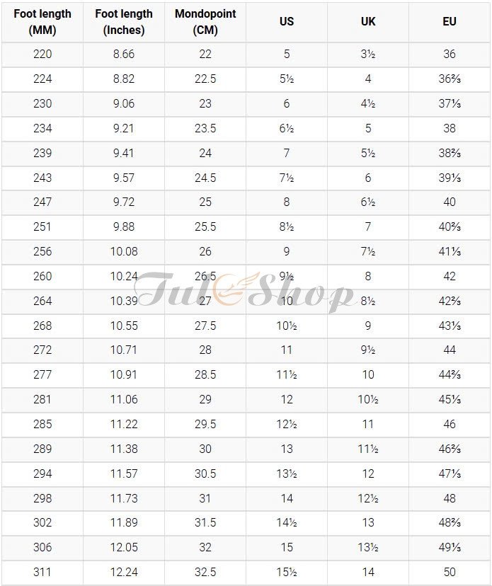 Bảng size giày Hoka cho Nữ