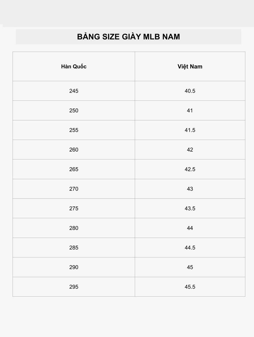 Bảng size giày native MLB nam
