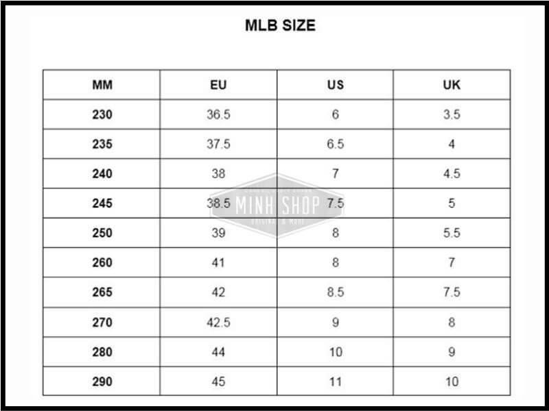 Bảng size giày nữ MLB Korea