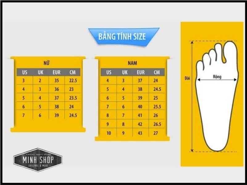 Bảng size giày nữ phù hợp với mỗi loại giày