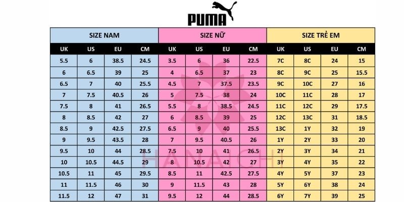 Bảng size giày Puma chi tiết cho mọi đối tượng