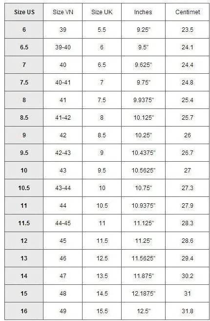 Bảng size giày Puma nam quốc tế