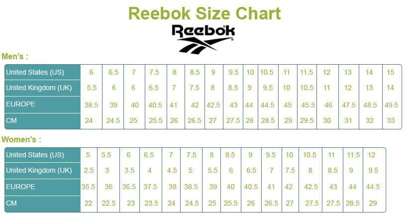 bảng size giày reebok cho chân 27cm