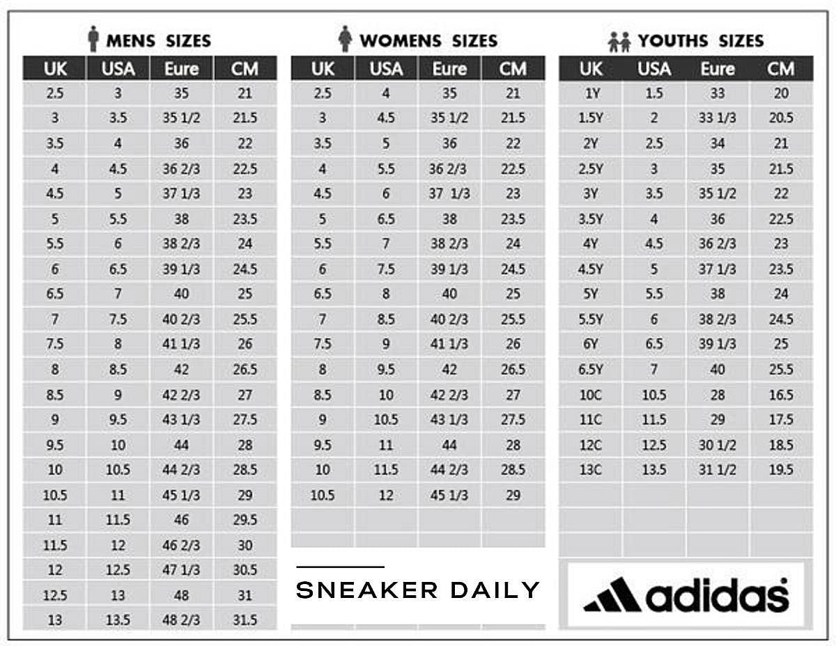 Bảng size giày sneaker Adidas chuẩn quốc tế và Việt Nam
