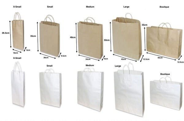 Các size túi giấy dạng đứng