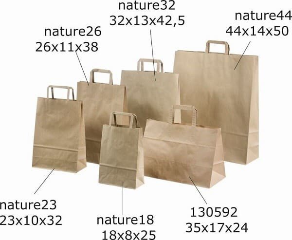 Các size túi giấy dạng ngang