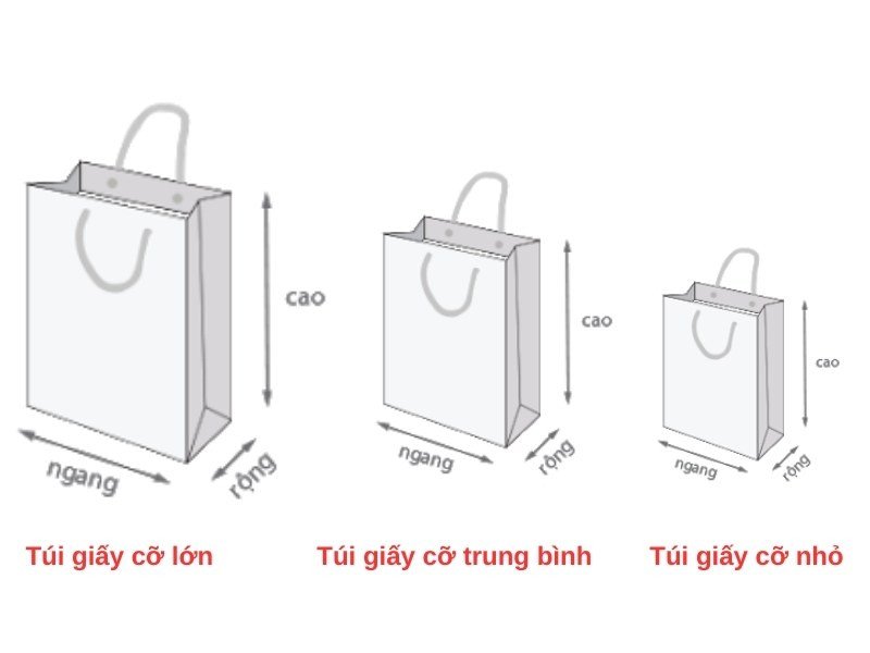 Các size túi giấy thường dùng