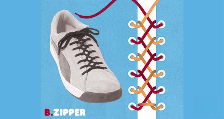 Cách buộc dây giày thể thao dài kiểu Zipper tạo hình khoá kéo