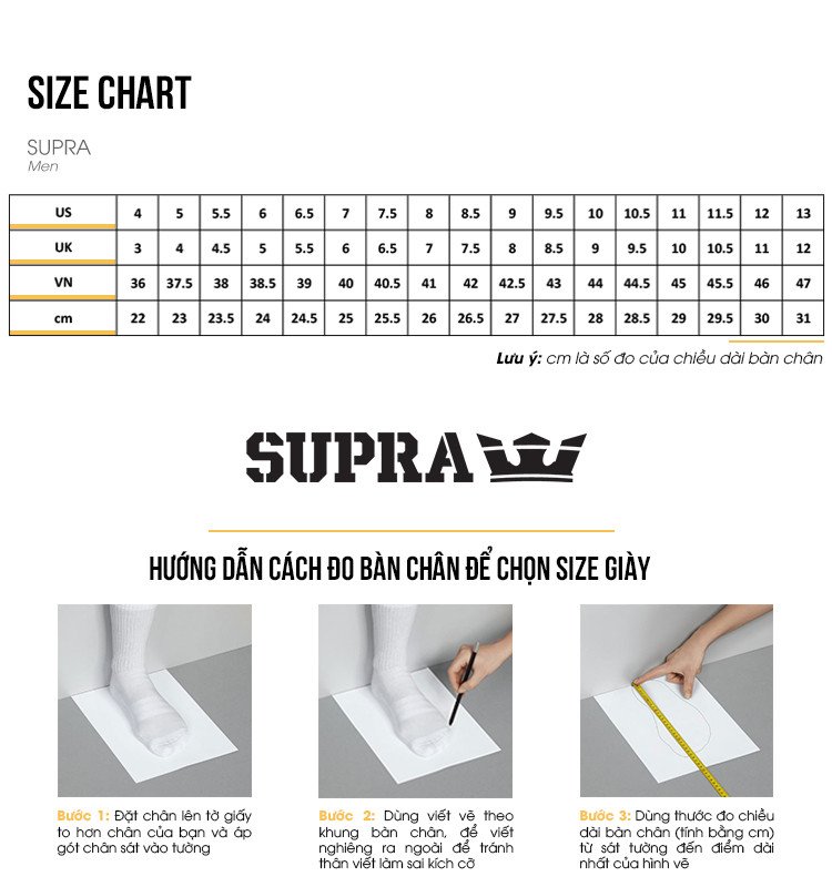 Cách chọn size giày Supra cho nam giới