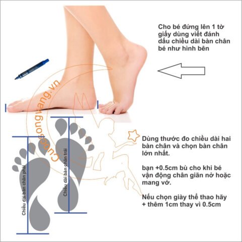 Cách đo chiều dài bàn chân để chọn size giày bé gái 4 tuổi