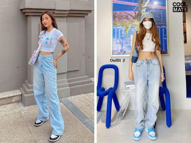 Cách phối đồ giày Jordan nữ cổ cao với áo croptop và quần jeans