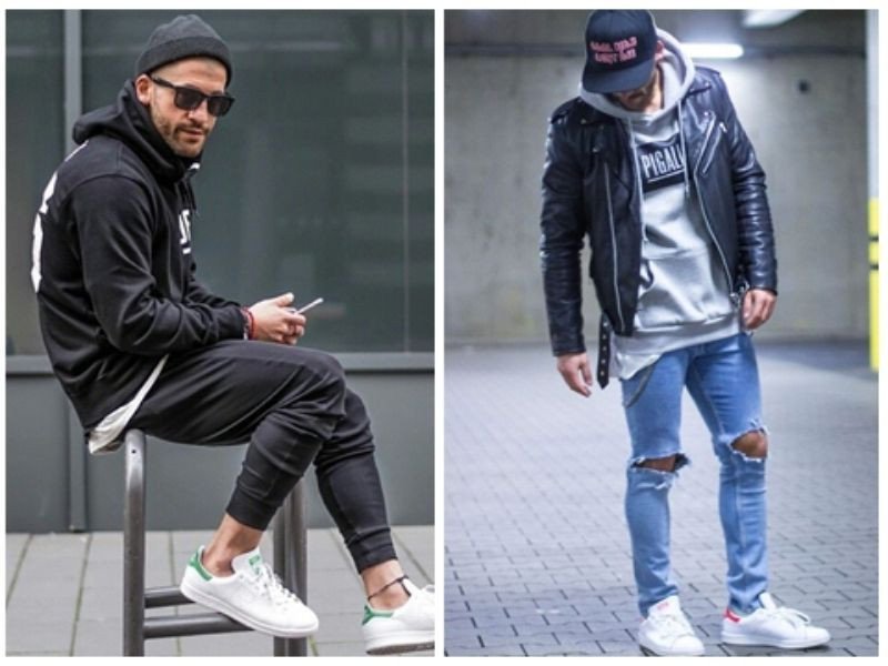Cách phối đồ với giày thể thao nam Adidas Stan Smith cùng áo hoodie
