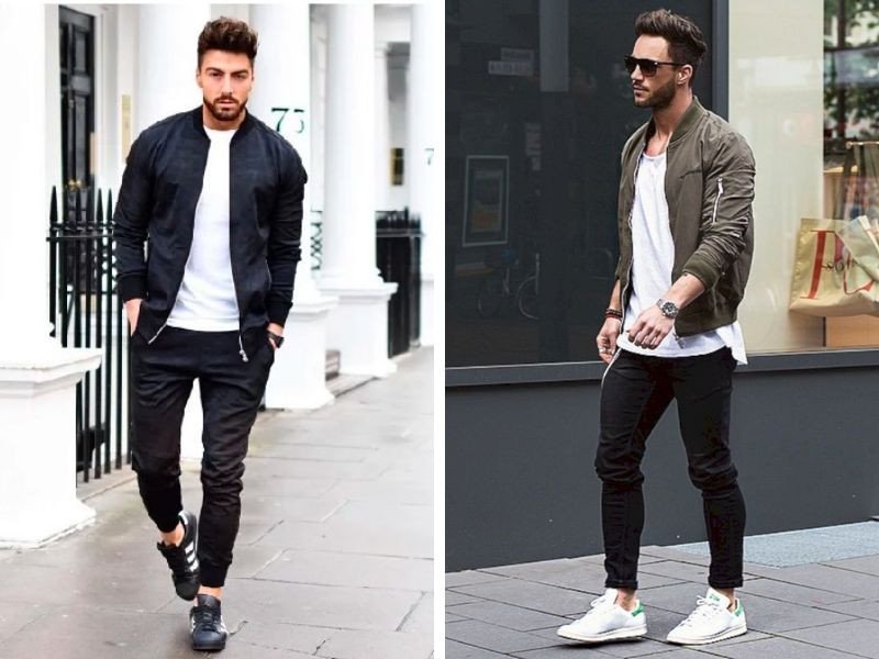 Cách phối đồ với giày thể thao nam Adidas và áo khoác bomber cá tính