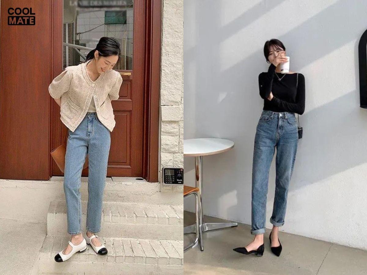 cách phối giày búp bê cùng quần jean nữ thật ấn tượng