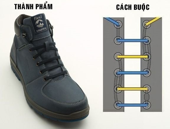 Cách xỏ dây giày thể thao 5 lỗ kiểu ngang