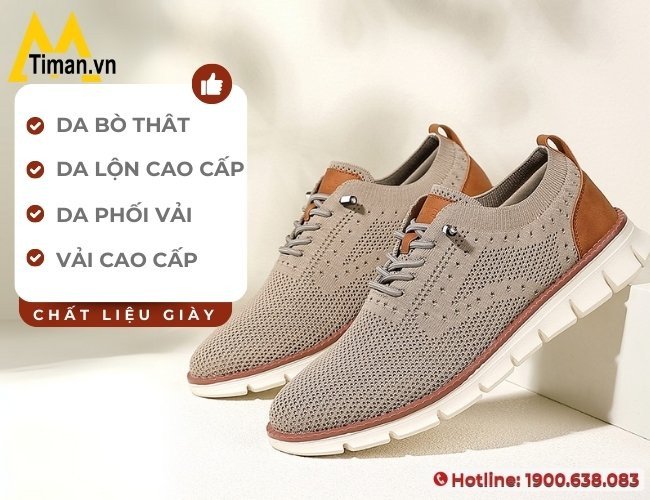 Cận cảnh chất liệu da cao cấp của một đôi giày thể thao nâu