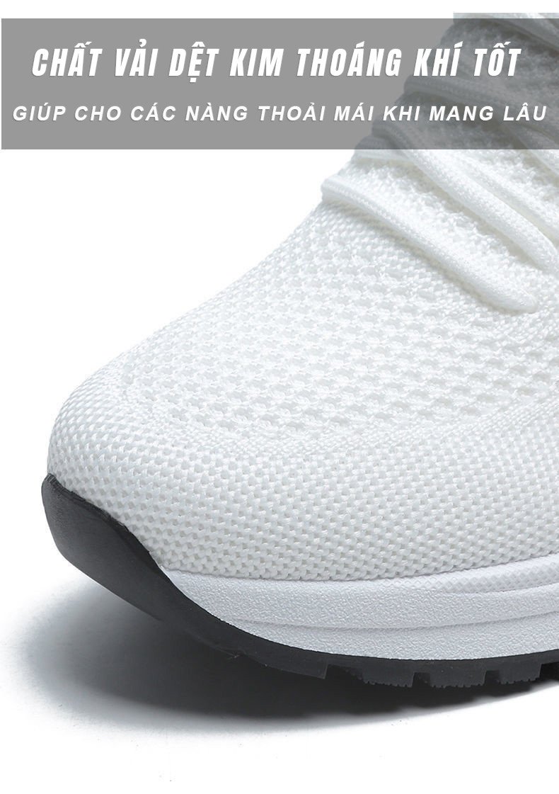 Cận cảnh chất liệu vải dệt kim thoáng khí của giày lười nữ dáng thể thao, đảm bảo sự thoải mái.