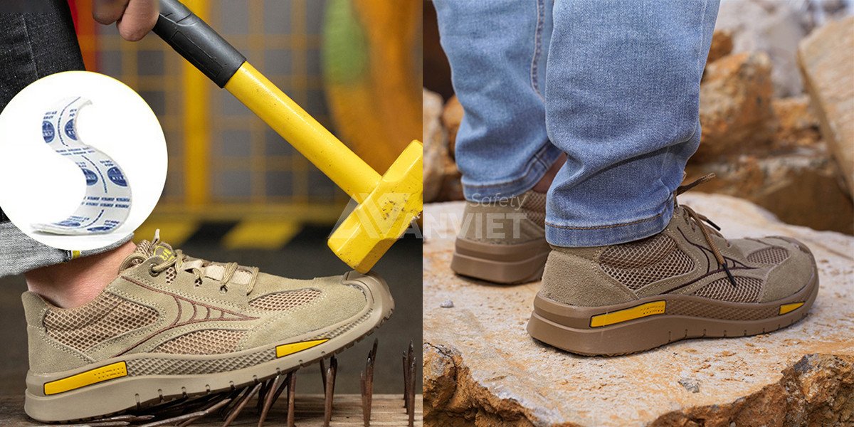 Cận cảnh đế giày bảo hộ lao động mũi sắt với công nghệ chống đinh Kevlar
