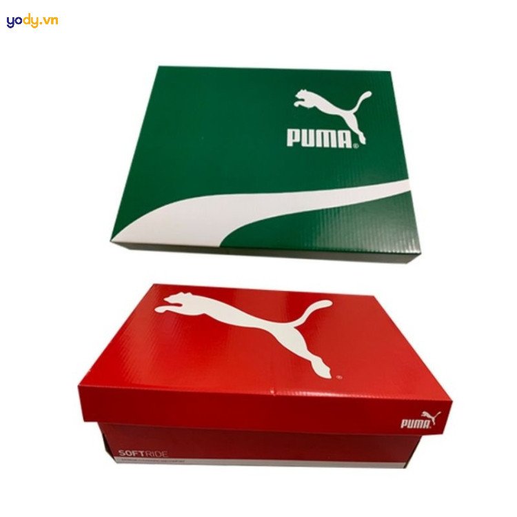 Cận cảnh hộp giày Puma chính hãng với logo và thông tin rõ nét