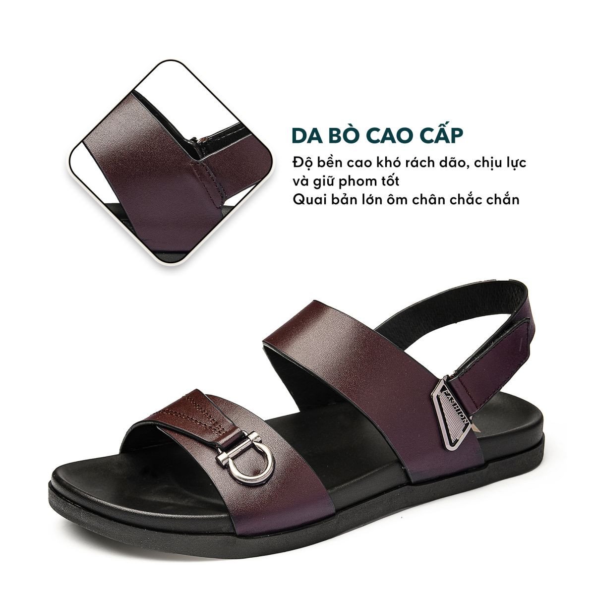 Chất liệu da bò cao cấp tạo nên sự sang trọng cho giày sandal nam công sở.