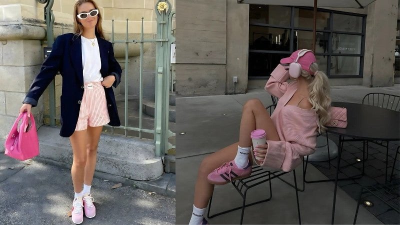 Cô gái cá tính với quần short denim và giày sneaker hồng