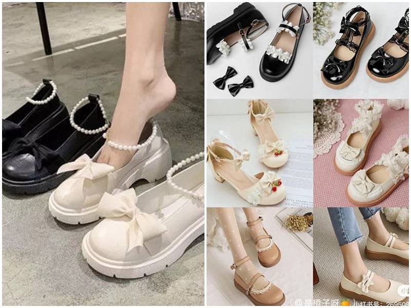 Cô gái mặc áo dài hồng phối giày búp bê đen