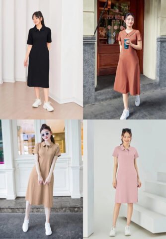 Cô gái mặc váy polo trắng cùng giày sneaker trắng thanh lịch