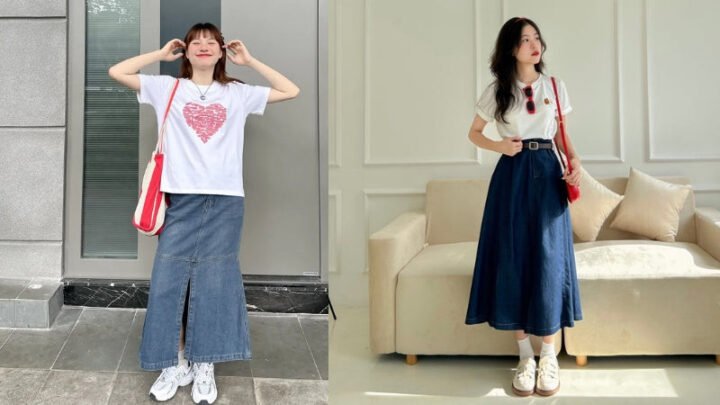 Cô gái sành điệu trong chân váy bò dài và áo croptop