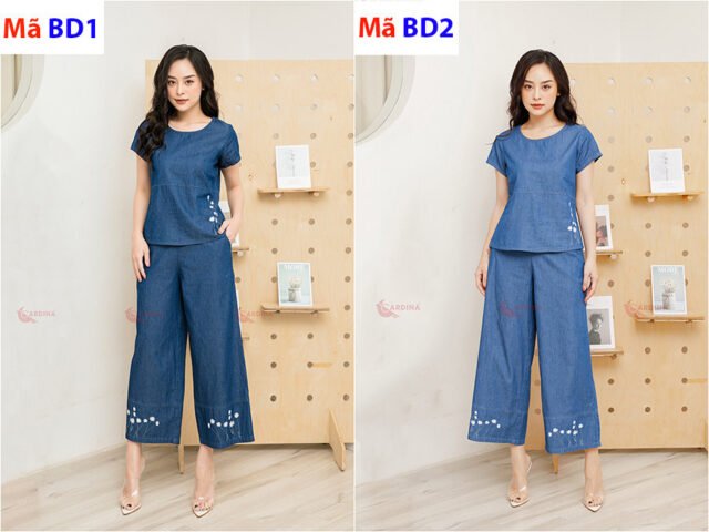 Cô gái trẻ trung mặc bộ bò giấy nữ áo croptop và quần short denim nhẹ đi dạo phố mùa hè