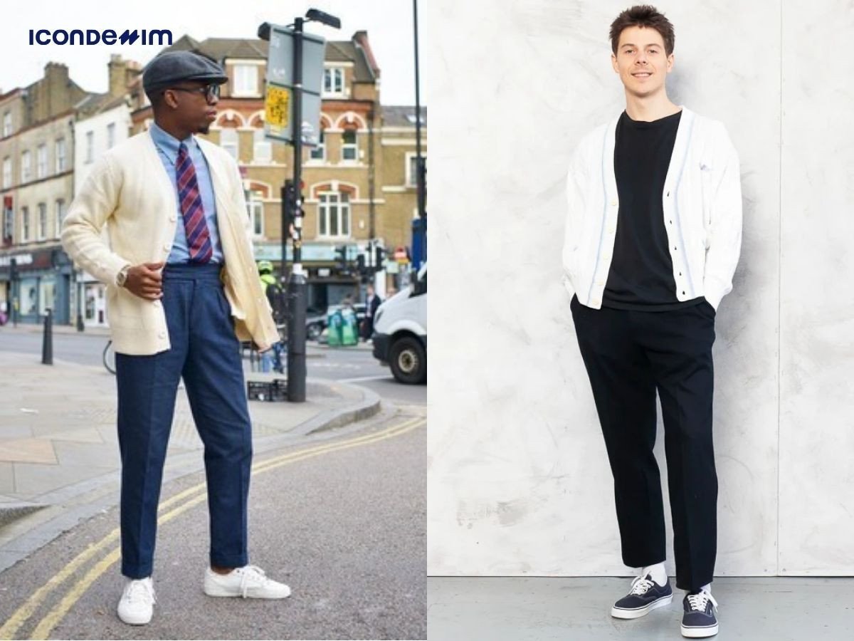 Công thức phối quần âu, giày sneaker với áo cardigan ngày càng phổ biến