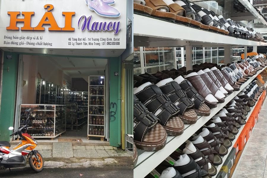 Cửa hàng Giày Hải Nancy tại Đà Lạt, trưng bày các sản phẩm giày da nam nữ chất lượng cao.