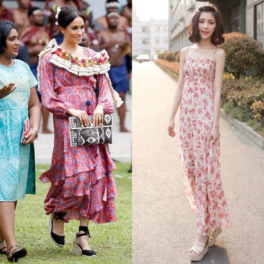 Đầm maxi hoa đi kèm sandal đế xuồng đi biển