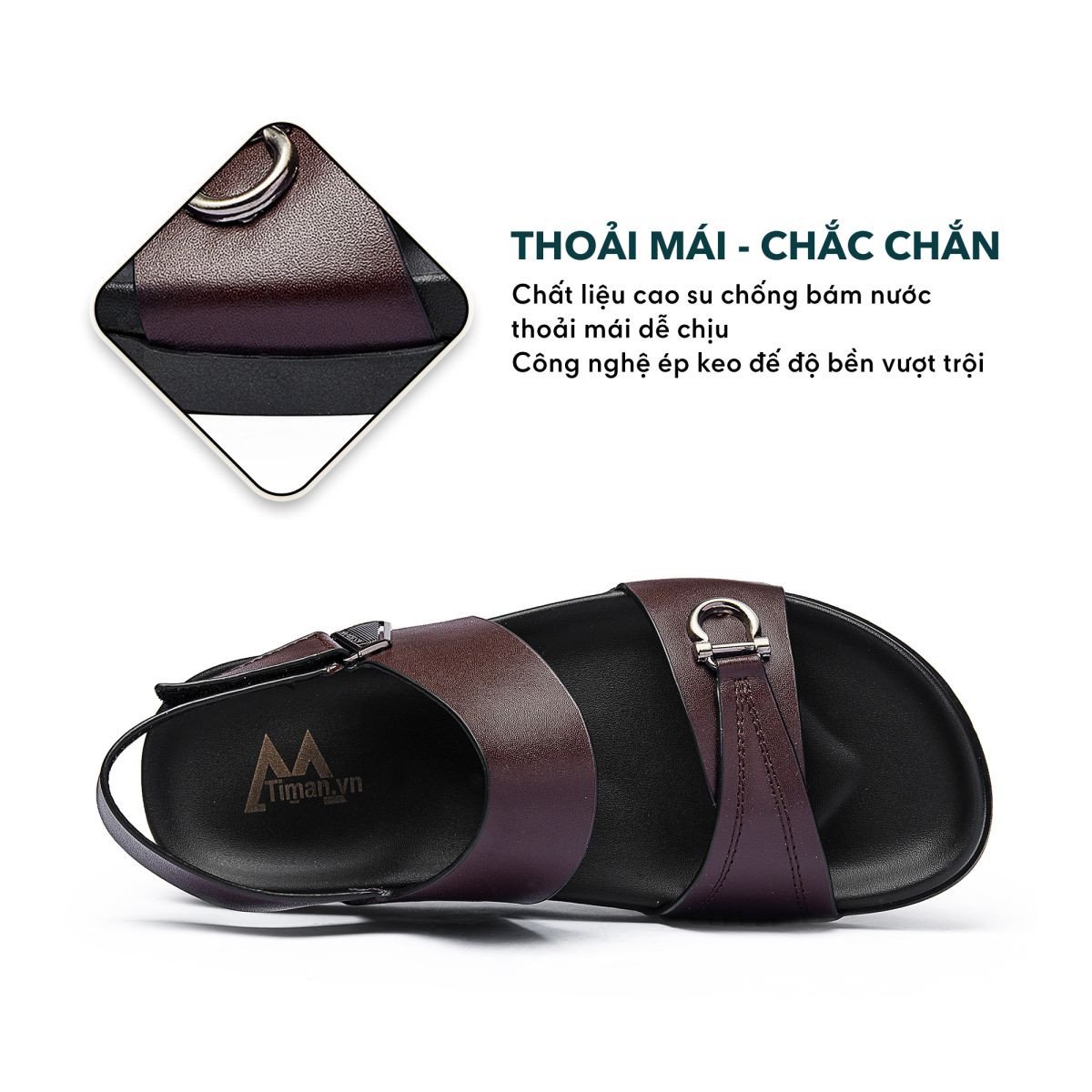 Đế chắc chắn, chống trơn trượt của giày sandal nam công sở hiện đại.